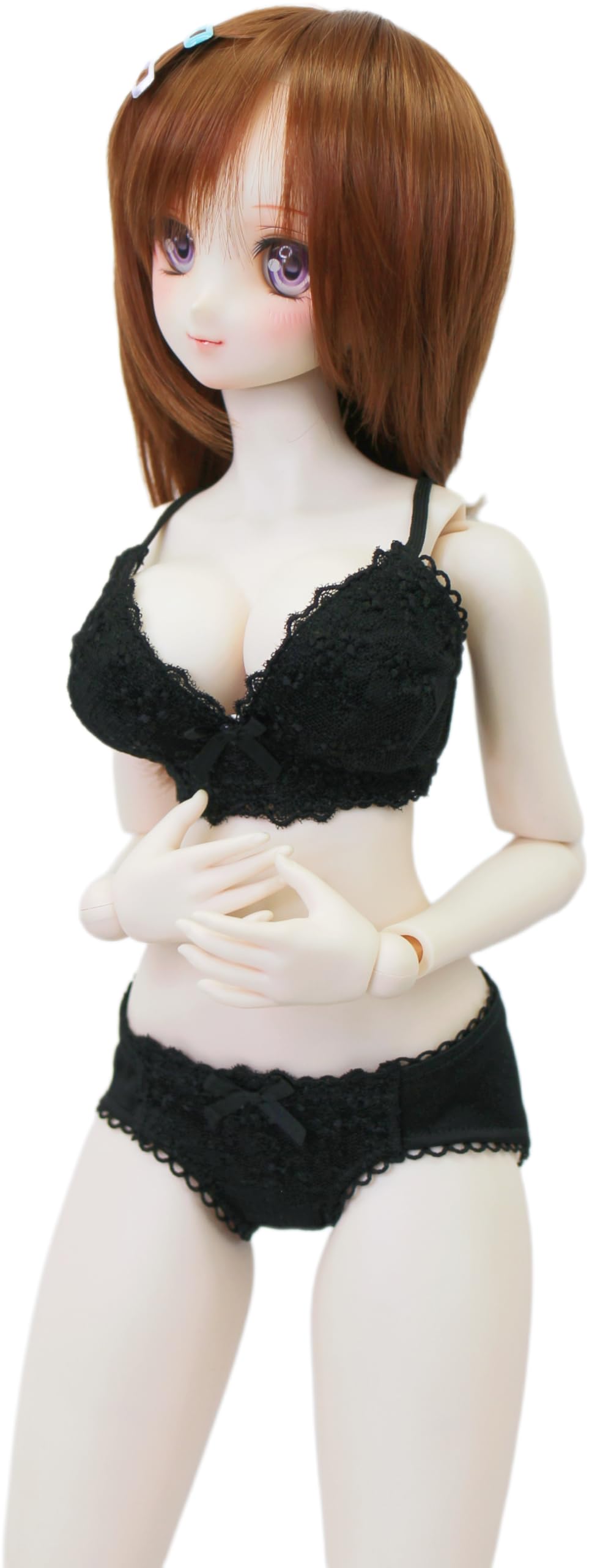 

[Petite Marie] 13 DDdy Compatible Lingerie Set: Bra and Panties Set, Black, Smooth Material, Floral Embroidery, Floral Lace, 60cm Doll, BJD Doll