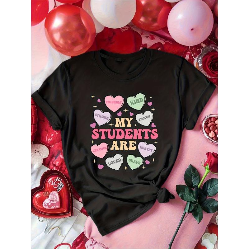 

European sizes Women s Teacher Valentine s Day T-Shirt My Are Cute Heart Chart Graphic - Soft Casual Short Sleeve Round Neck for Educators 4XL