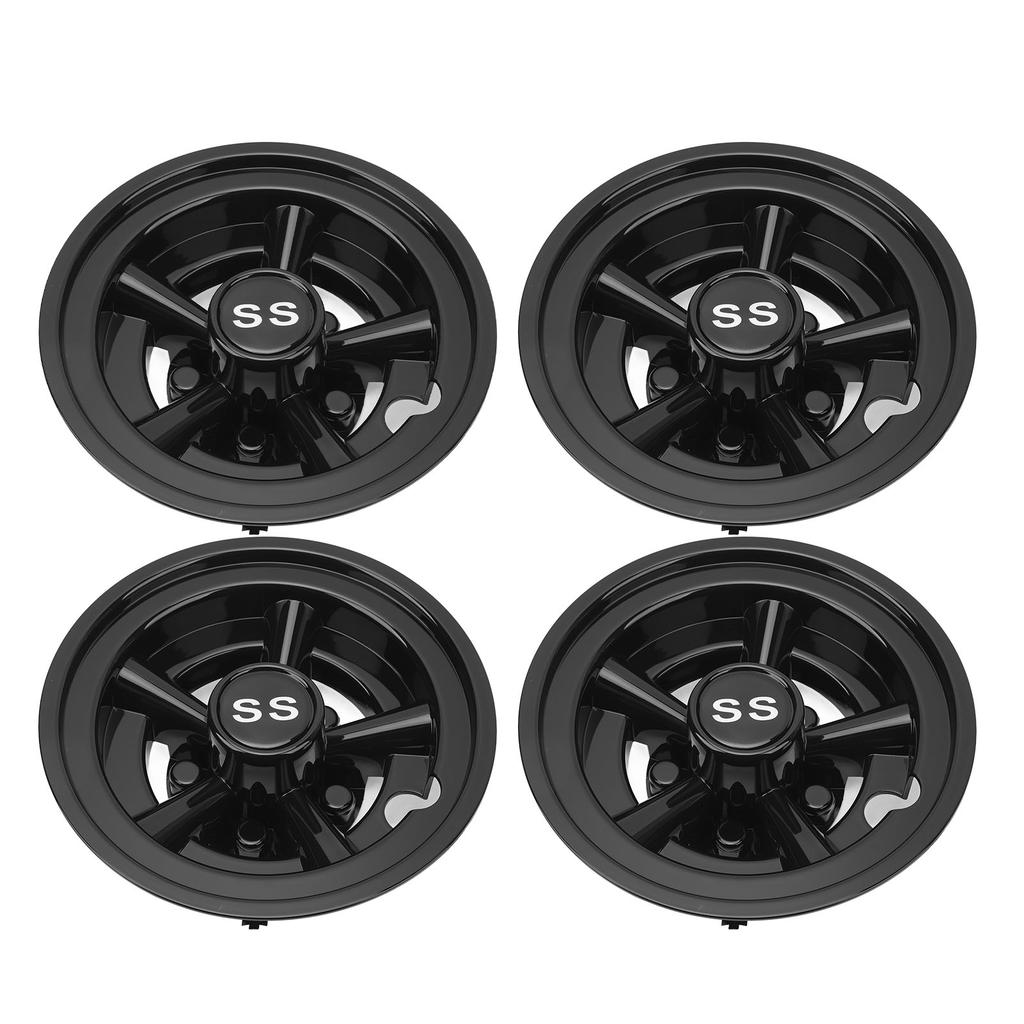 4Pcs Golf Cart Wheel Hub Cap 8 Inches Glossy Black Wind Resistance Reduction Wheel Hub Cover Replacement for E‑Z‑GO