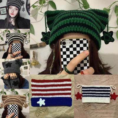 Adult Teens Cat Ear Shape Hat with Dangle Star Soft Winter Warmer Cycling Hat