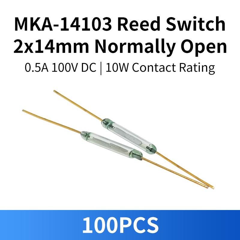 100PCS MKA-14103 Reed Switch 2x14mm 2*14mm Normally Open Magnetic Induction Switch Glass Tube Reed Contact SPST-NO 0.5A 100V