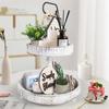 CYCLI-Rustic Style Wooden Tiered Tray, Farmhouse Decorative Tray, Round Tray With Metal Handles