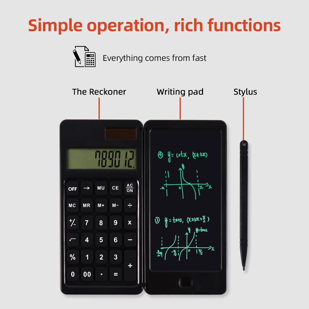 Scientific Calculator with 6 Inch Writing Board and Pen Dual Power Solar and Battery Operated Foldable Functions