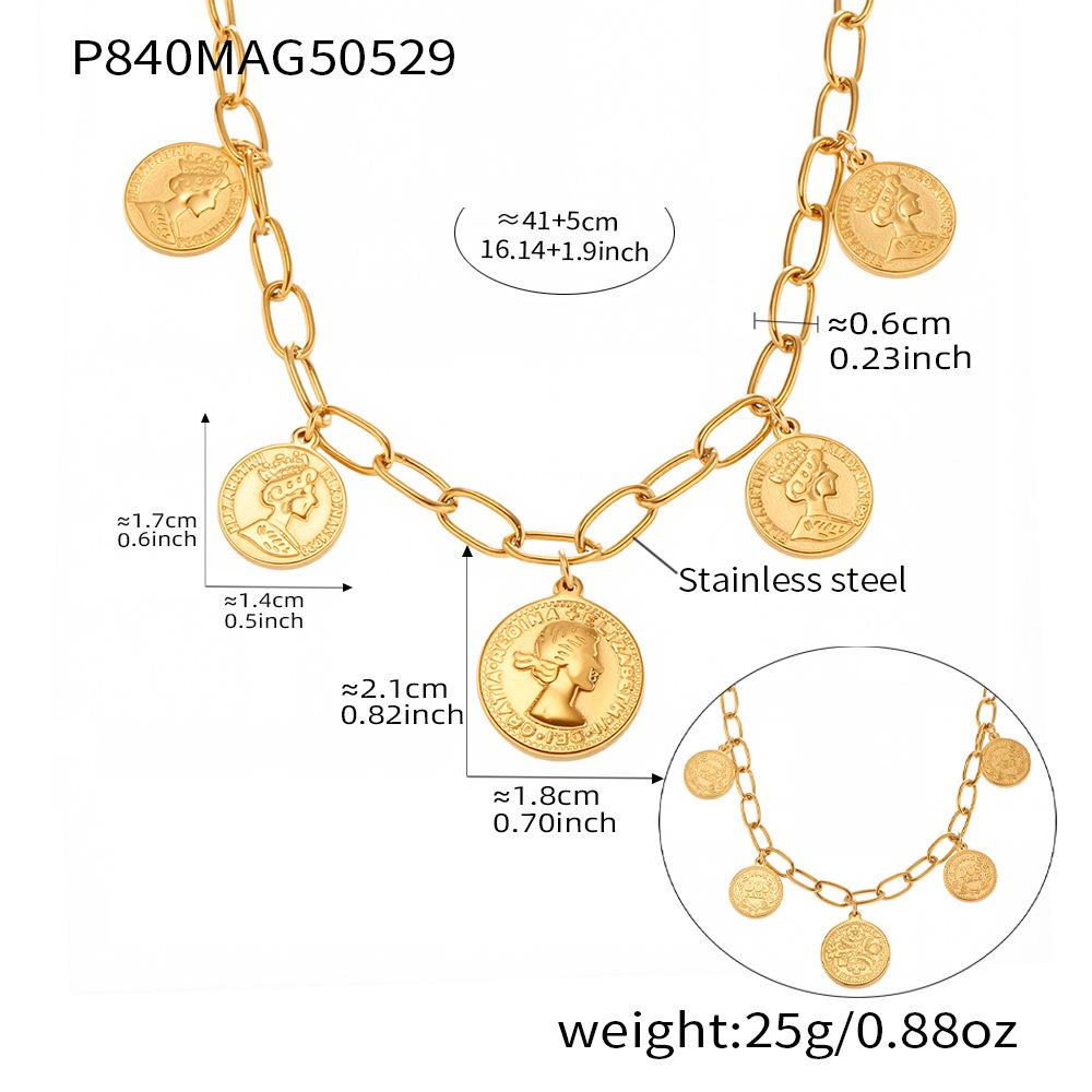 Qiong Yao 18K Gold-Plated Queen Head Necklace - High Polish, Fade-Resistant Clavicle Chain