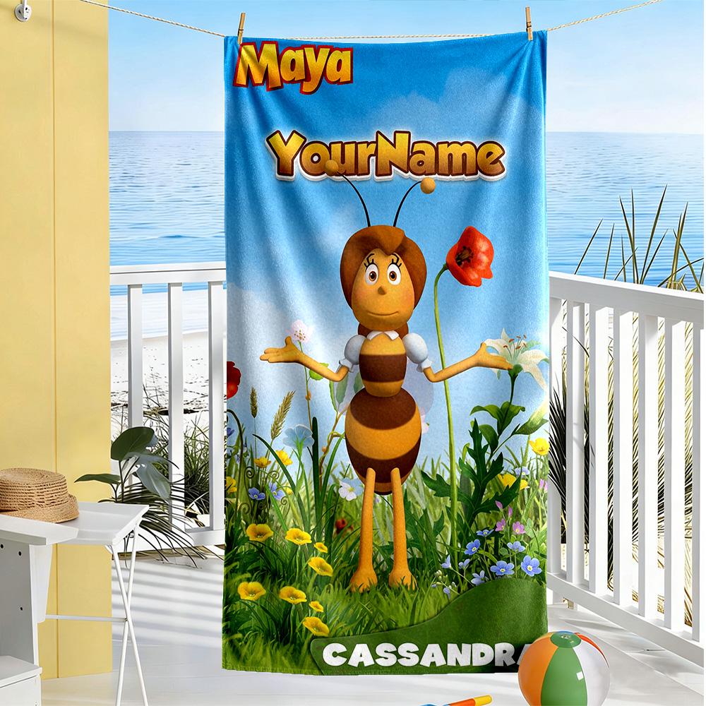 Biene Maja Customize Text Beach Towel High Absorbency & Quick-Dry Suitable for Swimming Gym Camping Yoga Vacation