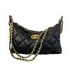Rhombus Chain Hobo Dumpling Bag Black Sheepskin Double Circle Hardware Underarm Bag Method Stick Shoulder Bag Women