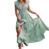Women Dress Floral Print Lace-up Summer Bohemian Vintage Maxi Dress for Beach