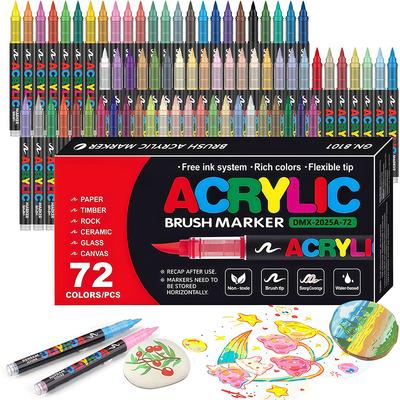 12-72 Colors Acrylic Paint Markers, Soft Brush Tip Large Ink Capacity Acrylicmarker Brush Pens, Professional-Grade Paint Pen