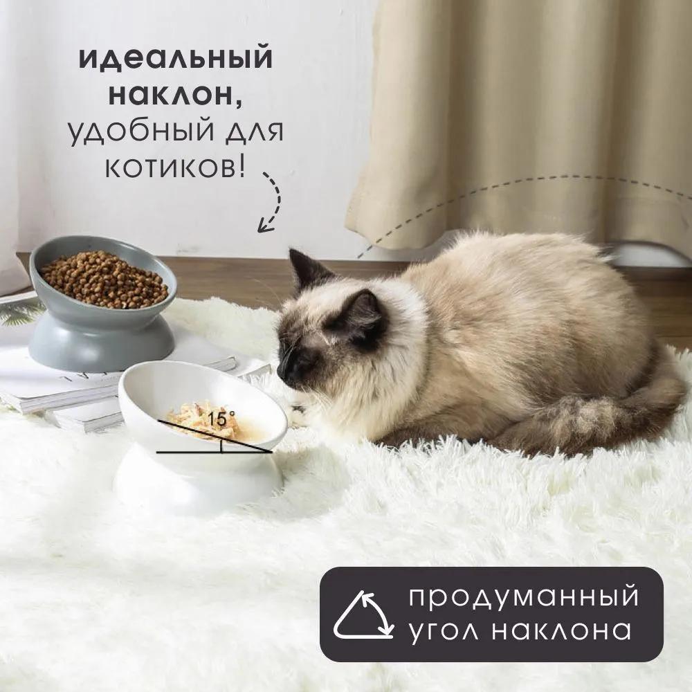 Bowl for cats and dogs of small breeds BARQ Sfera, ceramic, inclined, on a stand (White)