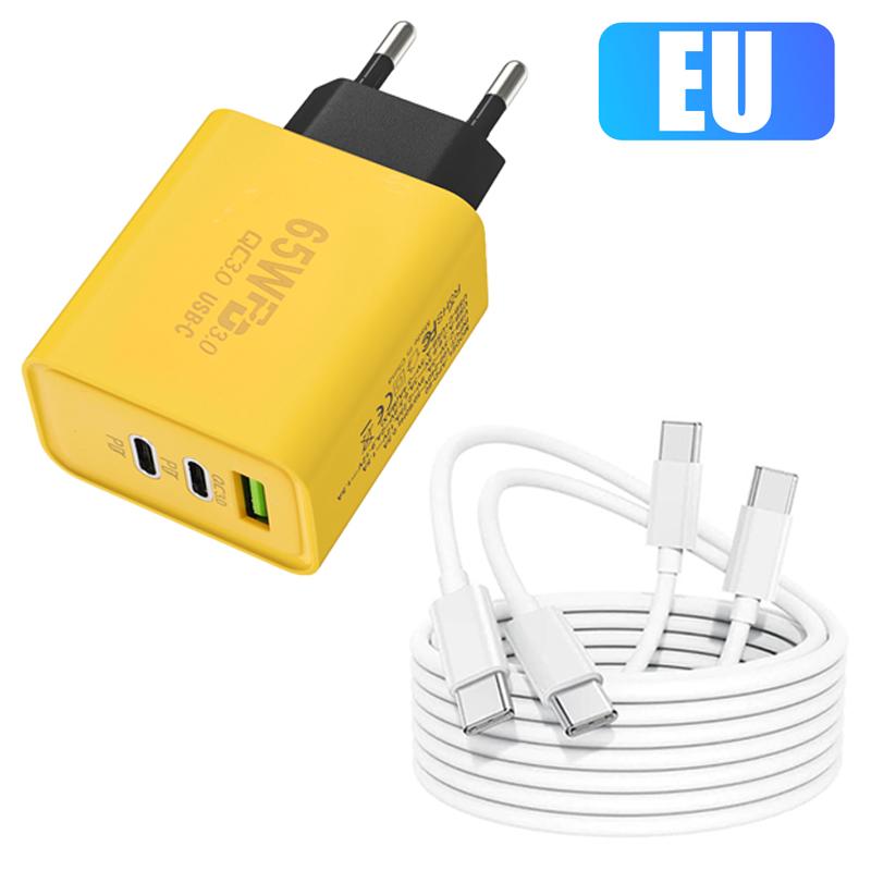 65W USB C Charger GaN Fast Charging Charger PD Quick Charge 3.0 Type C EU UK Plug Adapter for Samsung IPhone  Xiaomi Oppo