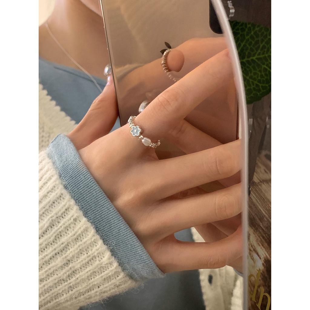 Chic Adjustable Open Ring With Flower Design And Lustrous Pearls For Women Fashion