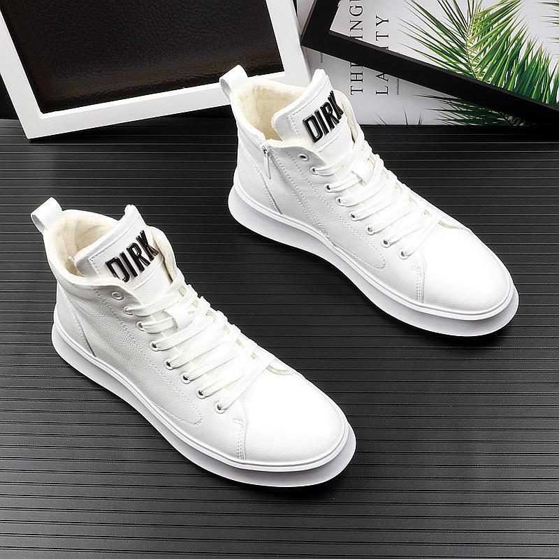 Men's 2024 Trendy High-Top Martin Boots: White Korean Style Casual Denim & Mid-Top Leather Short Boots.