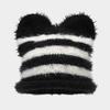 Women's Color Block Striped Ear Hat, Thick Knit Outdoor Winter for Cold