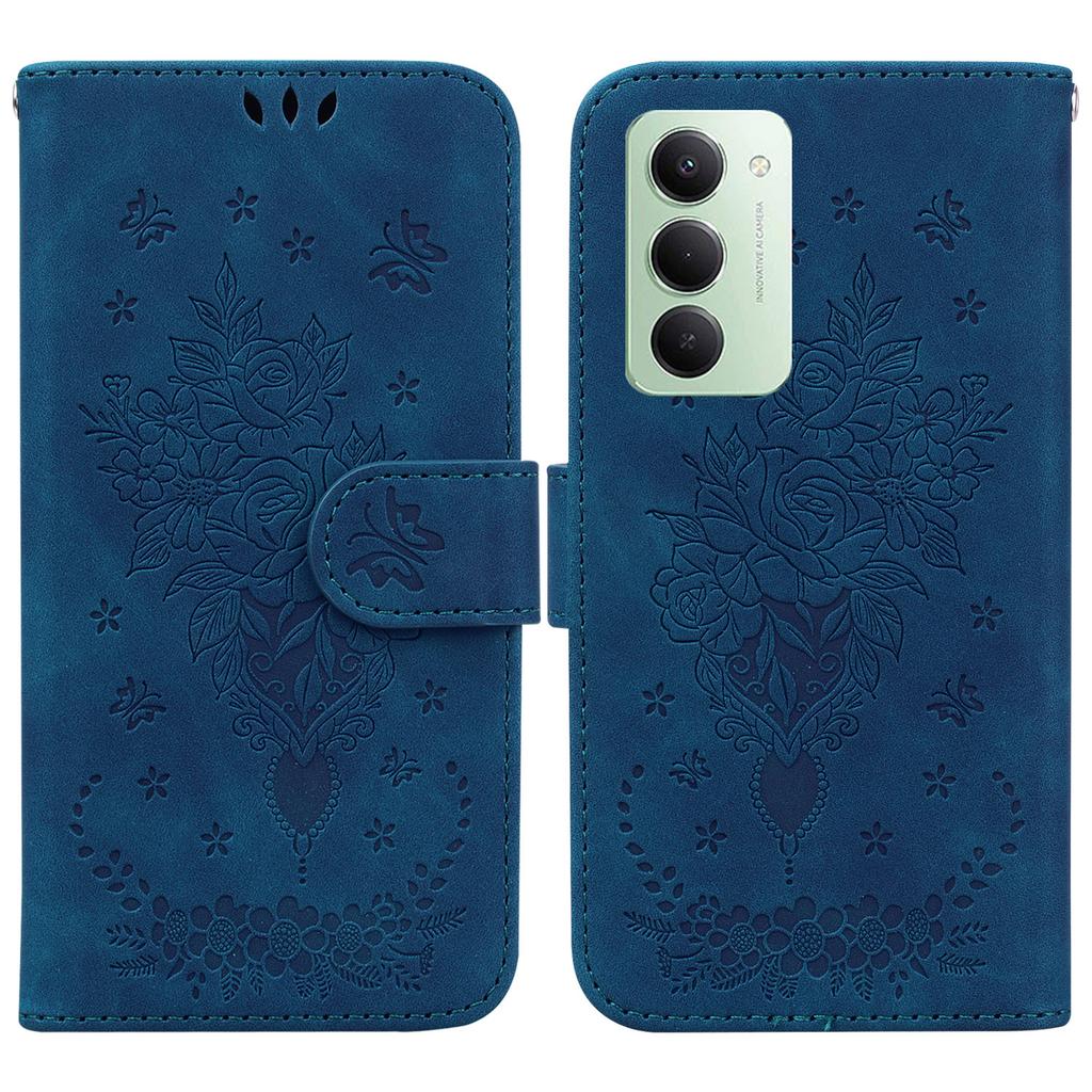 For Xiaomi Redmi 15 5G (Global) (169mm) Case Butterfly Flower Imprint PU Leather Wallet Phone Cover with Strap