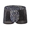 Herren Sexy Boxershorts Sexy Shorts U-förmige Ausbuchtung Panties Leopard Unterwäsche Atmungsaktive Mesh-Shorts Männliche Unterhosen