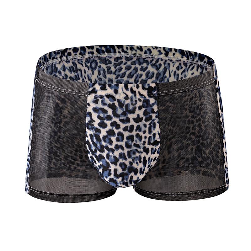 Herren Sexy Boxershorts Sexy Shorts U-förmige Ausbuchtung Panties Leopard Unterwäsche Atmungsaktive Mesh-Shorts Männliche Unterhosen