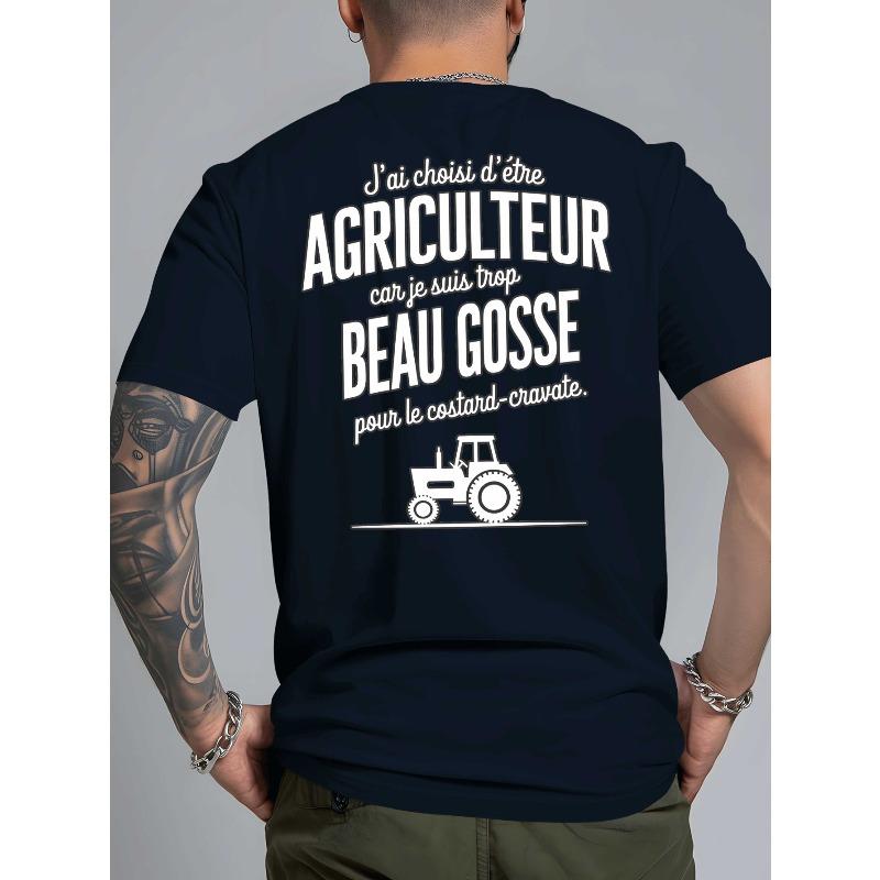 

Farmer by Choice, Handsome by Nature | New Summer Men S Back Printed Short-Sleeved T-Shirt, Fashionable And Trendy Top, Spring And Summer Round Neck 4XL чорний