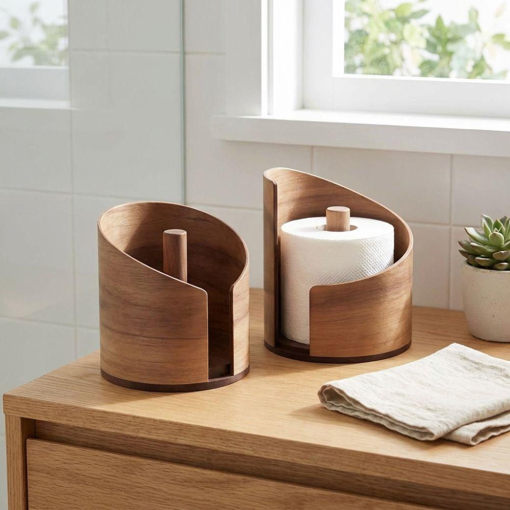 Natürliches Holz Holz Papierhandtuchhalter Anti-Rutsch-Boden Papierrollenhalter Küchengebrauch