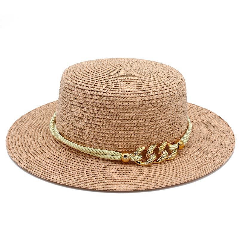 European and American spring and summer sunscreen metal buckle accessories sunshade jazz straw hat fashion celebrity vacation beach top hat