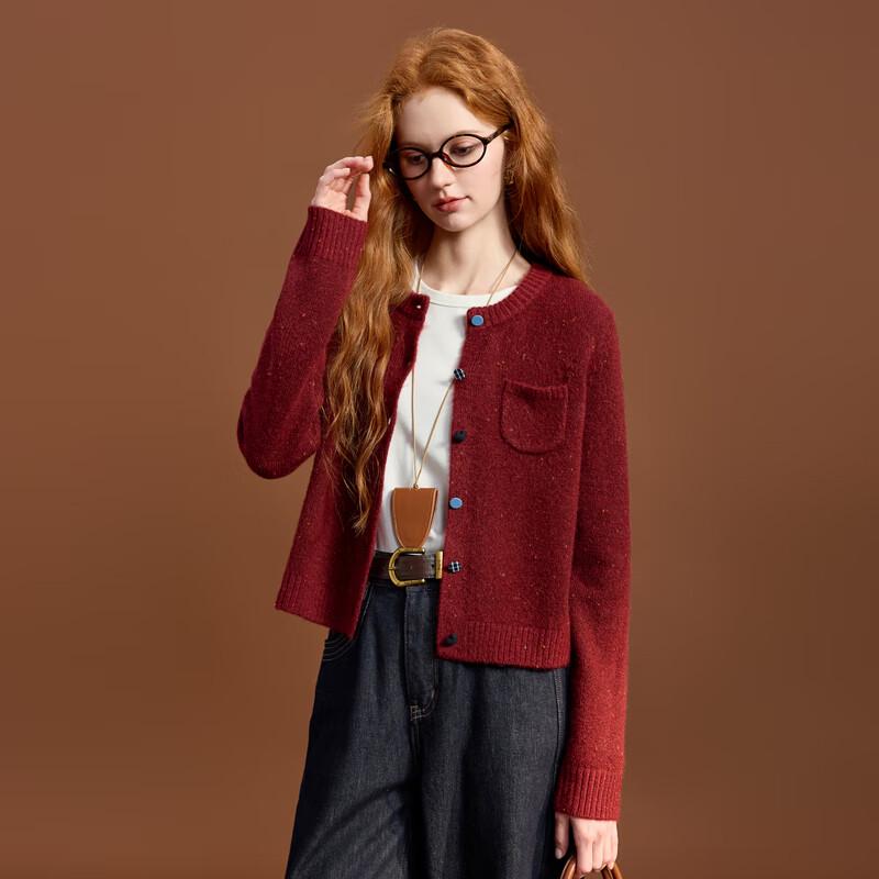 Sancai 2025 Winter Round Neck Knit Cardigan with Colorful Buttons