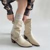 Fashion Autumn Winter Women Western Cowboy Boots Vintage Slip On Thick Heel Shoes Ladies Mid Calf Botas Zapatos De Mujer