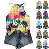 Damen Boho Blumenmuster Ärmelloses Tanktop Sommerlich Lässig Strandkleidung Leicht Locker Sitzende Bluse mit Verstellbaren Trägern