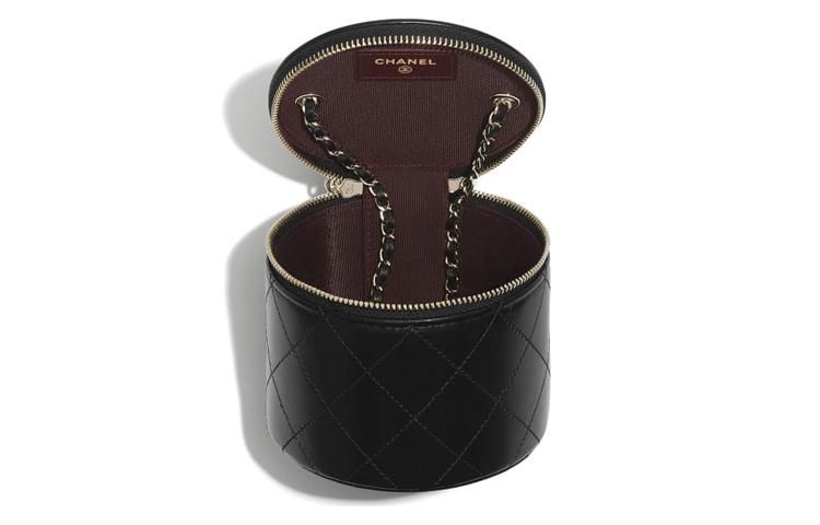 Chanel Diamond Pattern Leather Chain Zipper Clamshell Chain Lambskin Round Barrel Bag Shoulder Bag Female Style Black