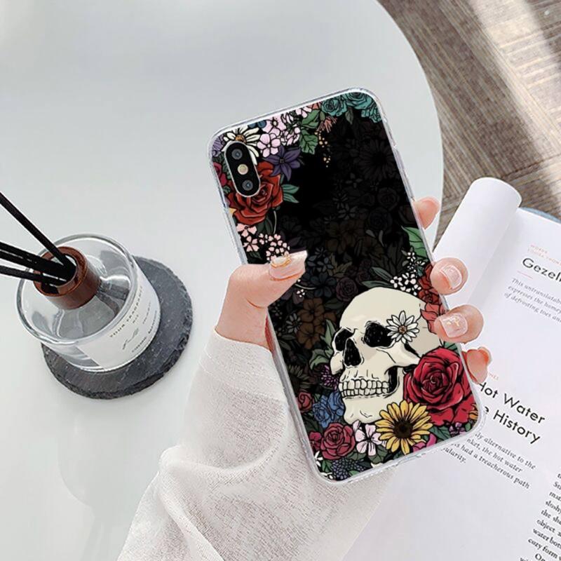 Scary Modeka Skull Flowers Phone Case For IPhone 14 13 12 11 XS X 8 7 6 Plus Mini Pro Max SE 2022 Soft Transparent Phone Cover