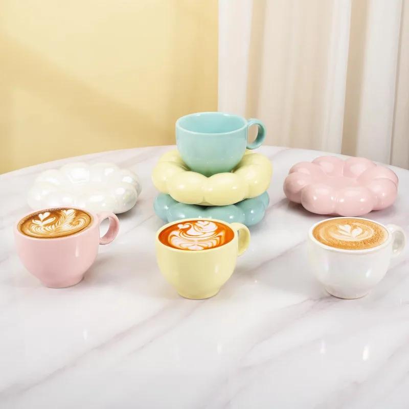 Ceramic Cloud Coffee Mug Sets Creative Flowers Saucer Mug Exquisite Office Afternoon Tea Cups Kitchen Drinkware Home Accessories