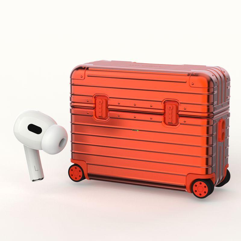 

Noise Reduction Earphone Sleeves Sticker Suitcase Silver Metal Feeling Wheel Classy Soft Shell Anti-Fall Trendy Brand Genuine Goods 25 New Arrival Apple AirPods1/2 Red