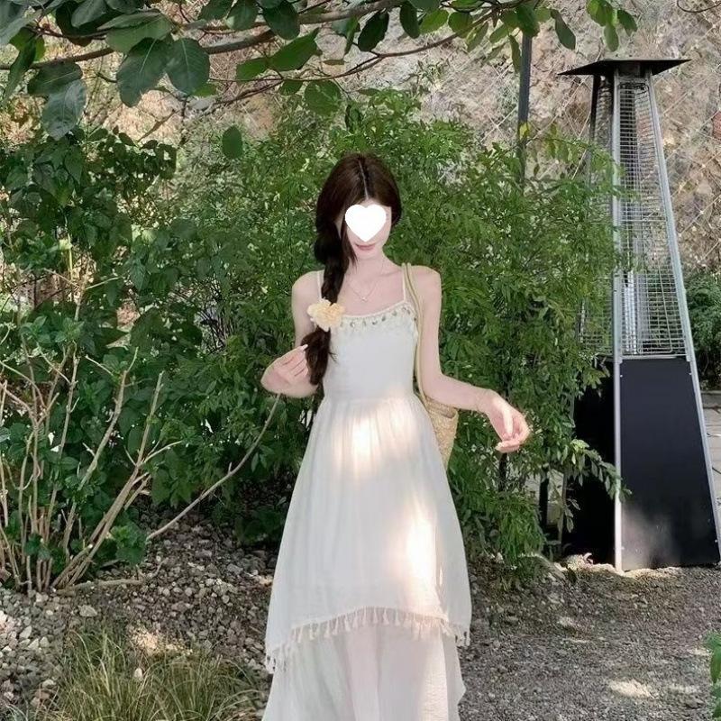 Yunnan Dali Travel Red Fringed Suspender Dress Women's Dopamine Wear Seaside Holiday Beach Long Skirt