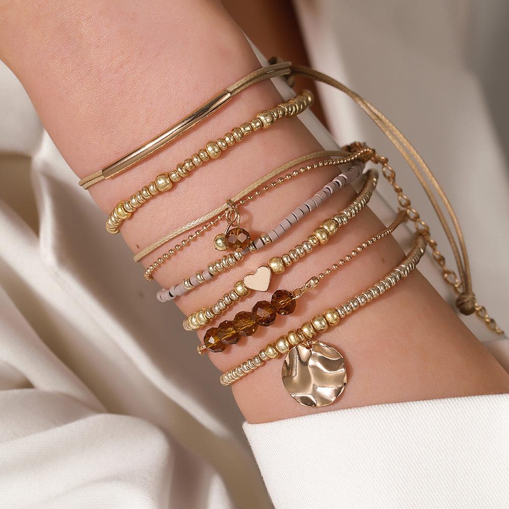 Bohemian Vacation Style Beaded Seven-piece Set, Rice Bead Bracelet, Women's Jewelry, Ethnic Style Stacked Wearing Love Bracelet.