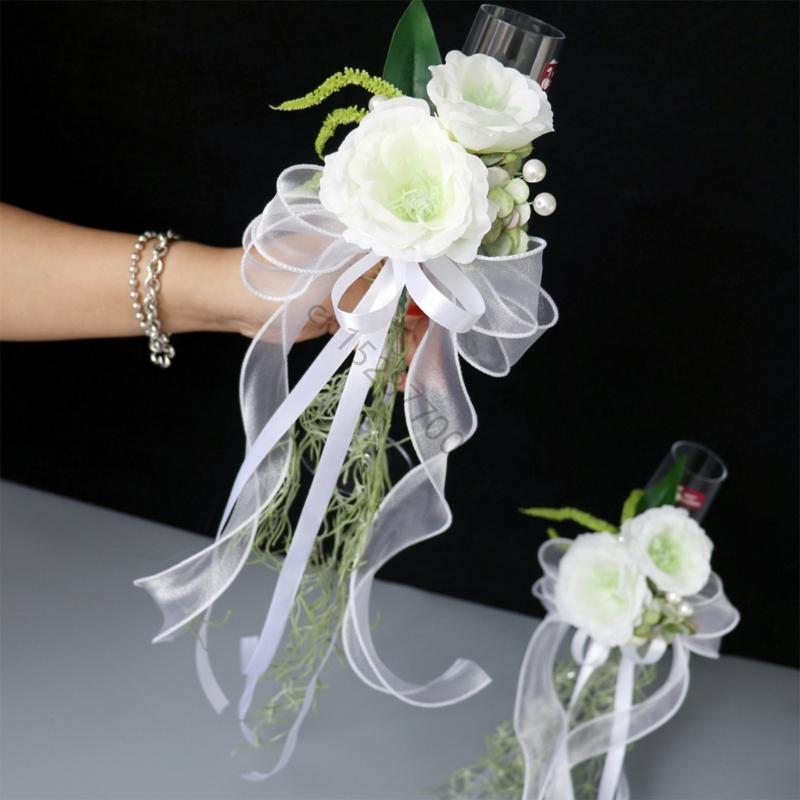 Soft Comfortable Artificial Flower Champagne Glass for Bridal & Banquet Setting AXYD