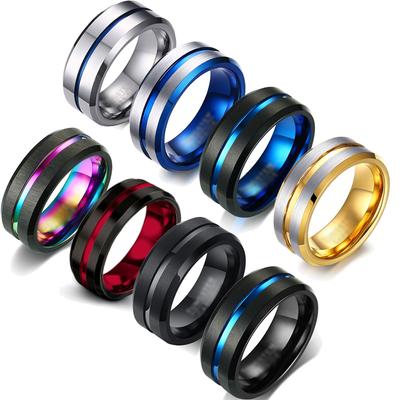 8MM Herren Edelstahlringe Blau Rot Bunt Rille Abgeschrägte Kante Ehering Verlobungsring Herren Jubiläumsschmuck