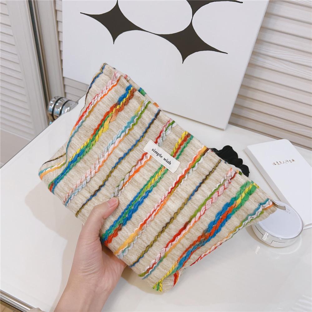 

Rainbow Lline Design Canvas Makeup Storage Pouch Wear-resistant Women Teen Girls Cosmetic Organizer Travel Bag,Size: L Type A