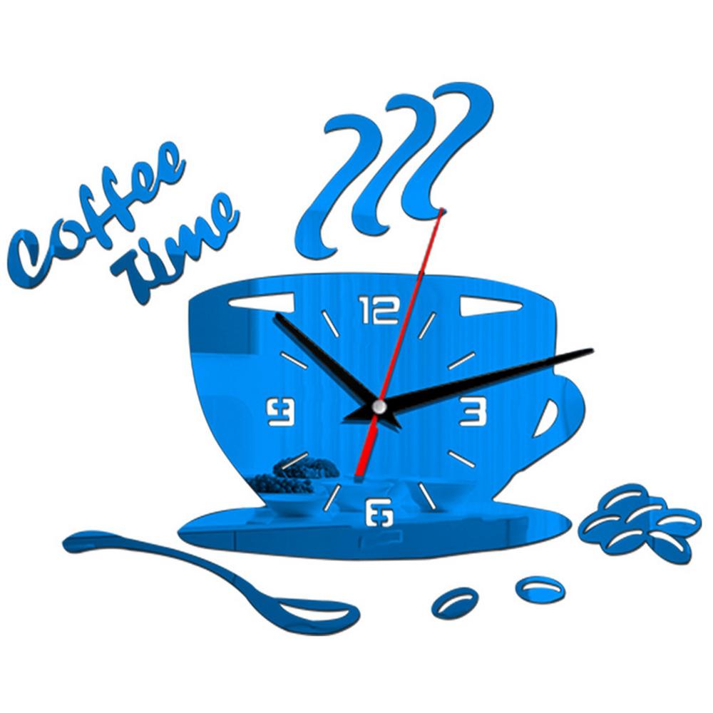Horloges Murales 3D Miroir en Forme de Tasse à Café Design Moderne Autocollant d'Horloge Murale Créative Pour DIY Cuisine Salon Décorations de Maison