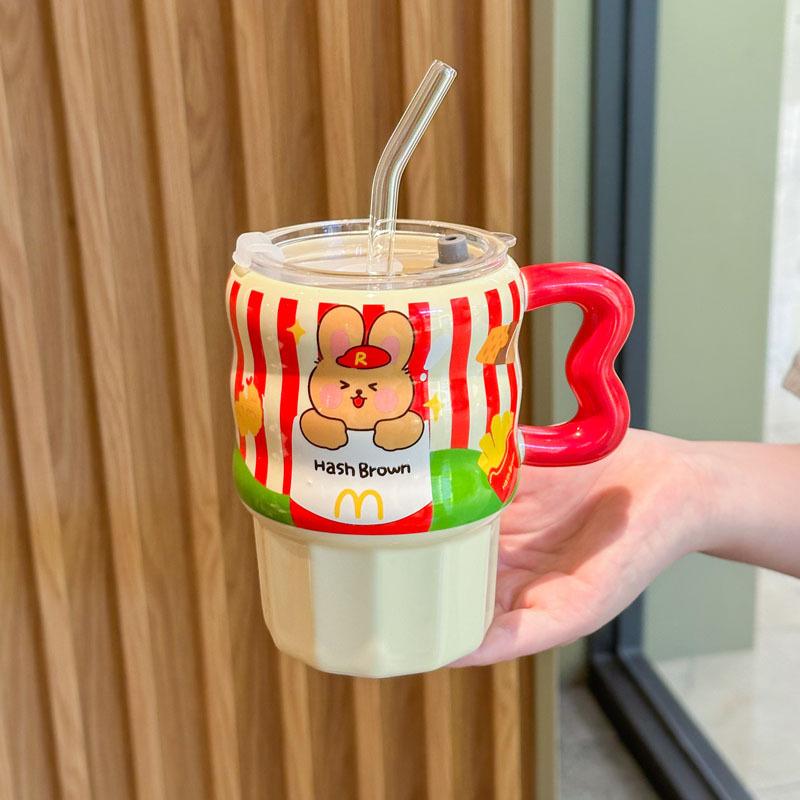 Milk Fufu Cute French Fries Straw Cup Girls' High-value Ceramic Mug for Girlfriends Birthday Gift Souvenirs