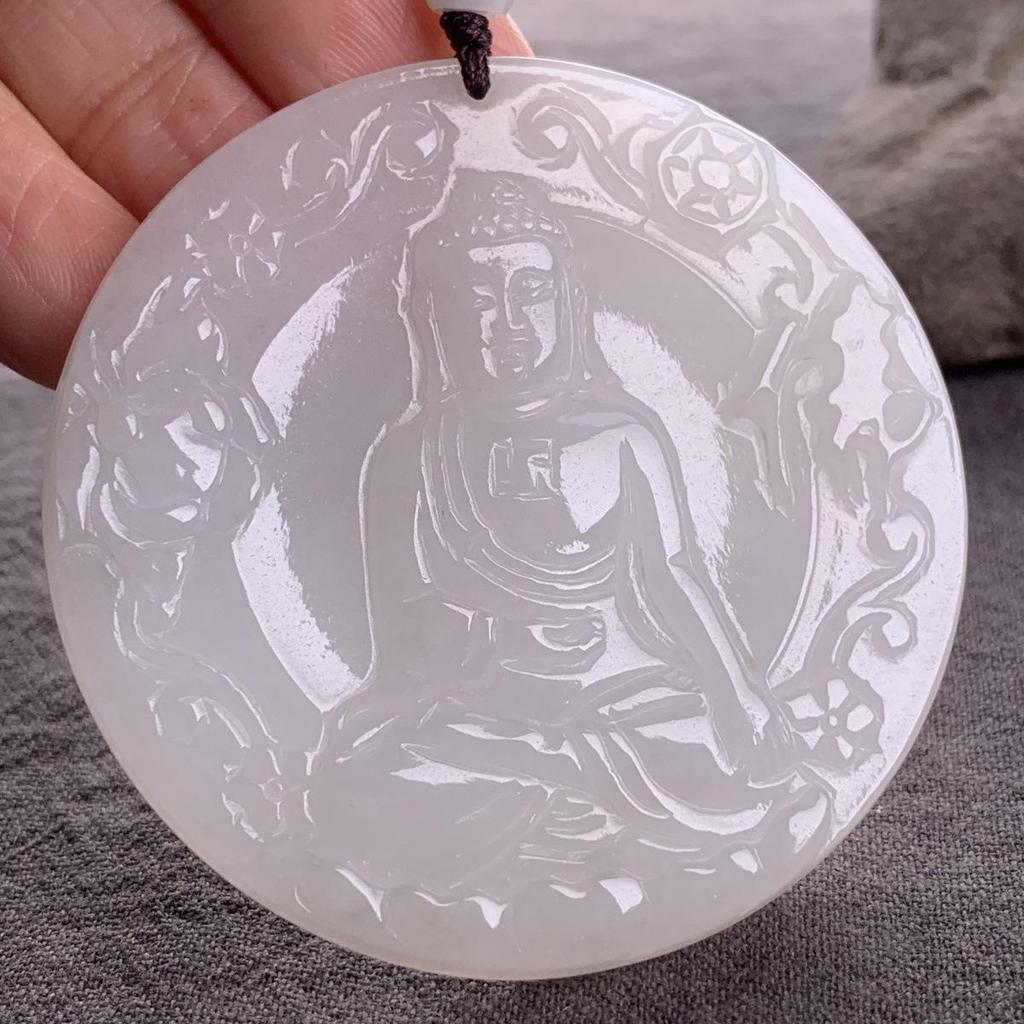 Myanmar Natural A-Grade Jade Pendant with Fox, Tiger, Qilin, and Bodhisattva Figures