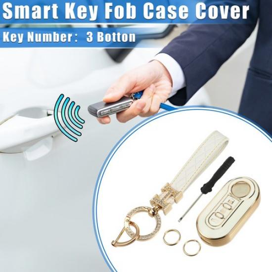 3 Button Remote Keyless Key Fob Cover Protection for Fiat 500 TPU White