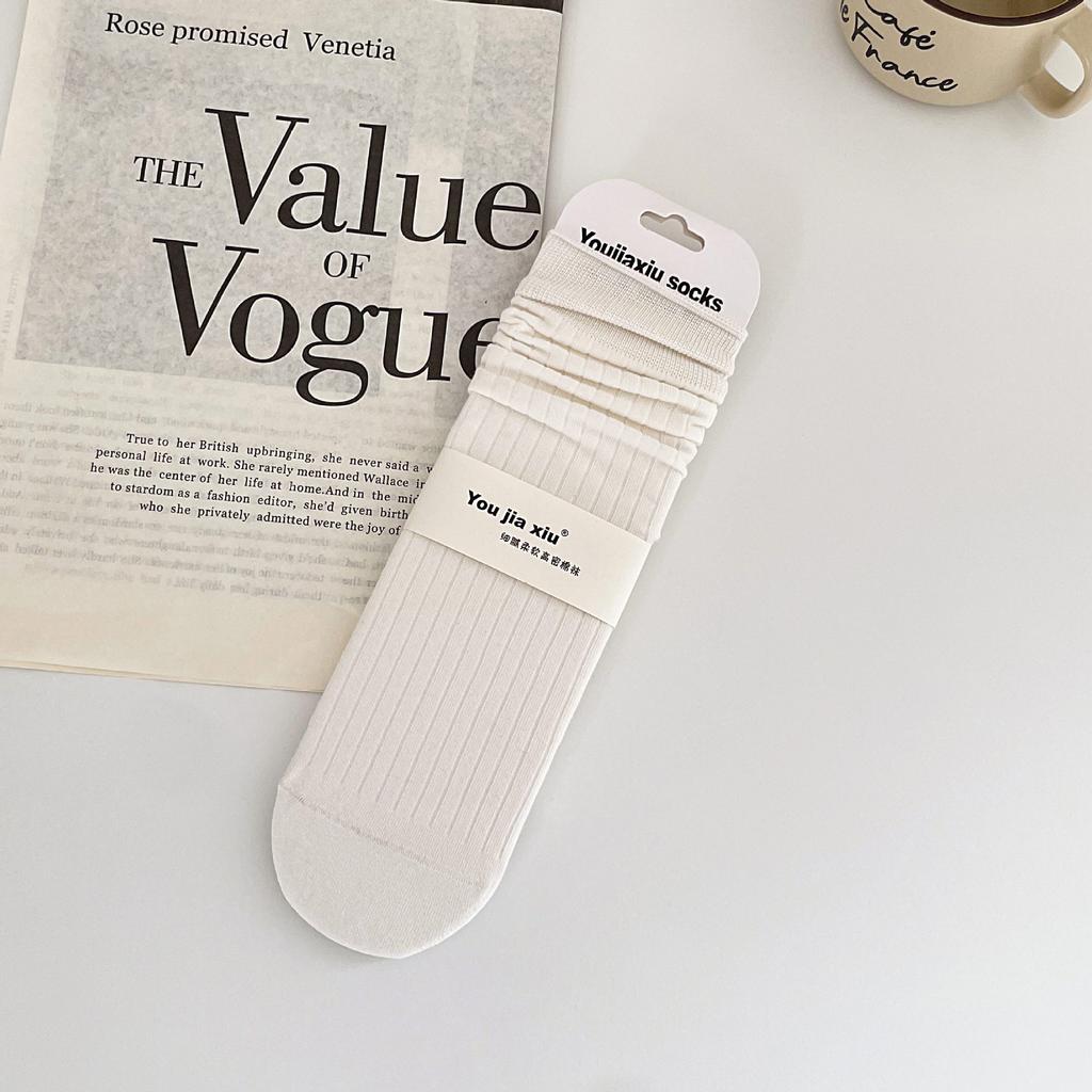 Boneless Solid Color Straight Socks Women'S Loose Cotton Stacked Socks Simple And Versatile Mid-Leg Socks