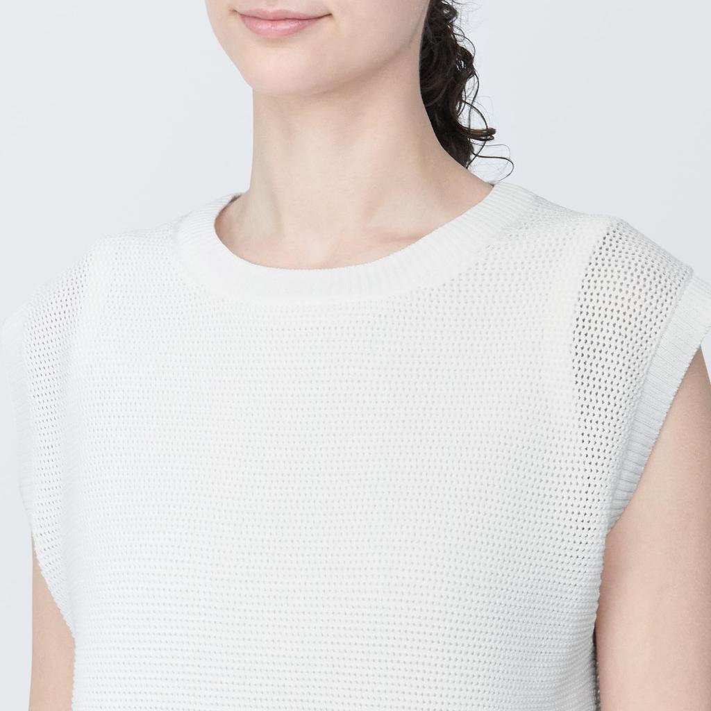 MUJI Strong Twist Mesh French Sleeve XL Women's Sweater, BA1OJA4S, White, Women's