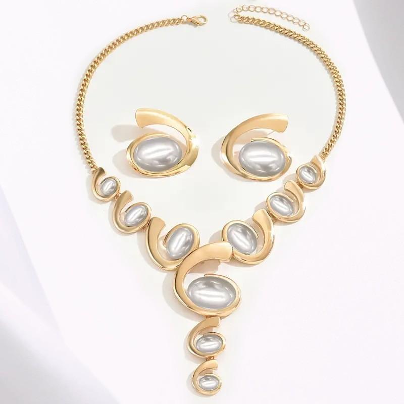 1 Set Of Oval Snail Link Necklace Stud Earrings Set Vintage Exquisite Exaggerated Style Temu Accessories