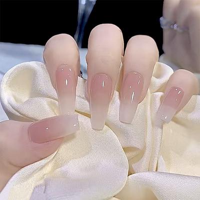 24pcs/box Acrylic Nails Long Ballet Press On Nails Simple Gradient False Nails  Girl
