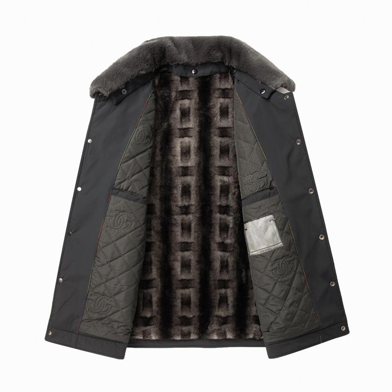 Cotton Clothes Autumn and Winter Middle-aged Business Velvet Liner Can Be Removed Fur Collar Light Casual Warm Cotton Coat