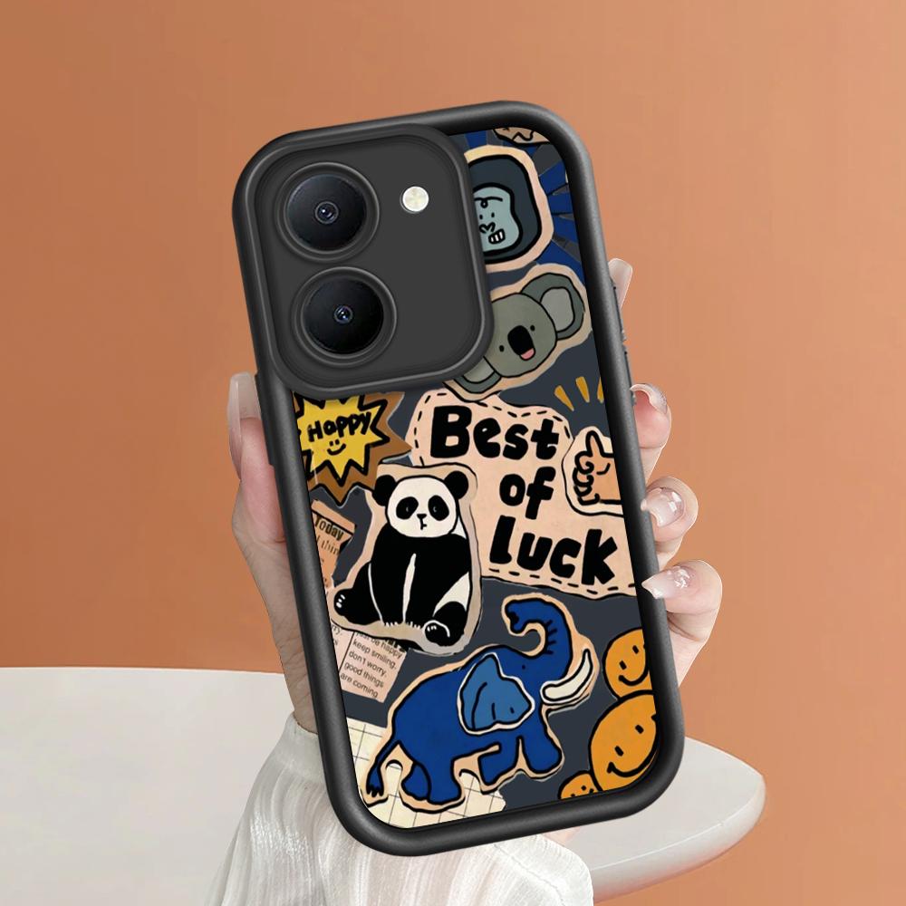 Miękki silikonowy kwadratowy wzór drabiny z kreskówkowym wzorem, pełna ochrona aparatu, odporna na wstrząsy obudowa do iPhone'a Infinix Tecno Vivo