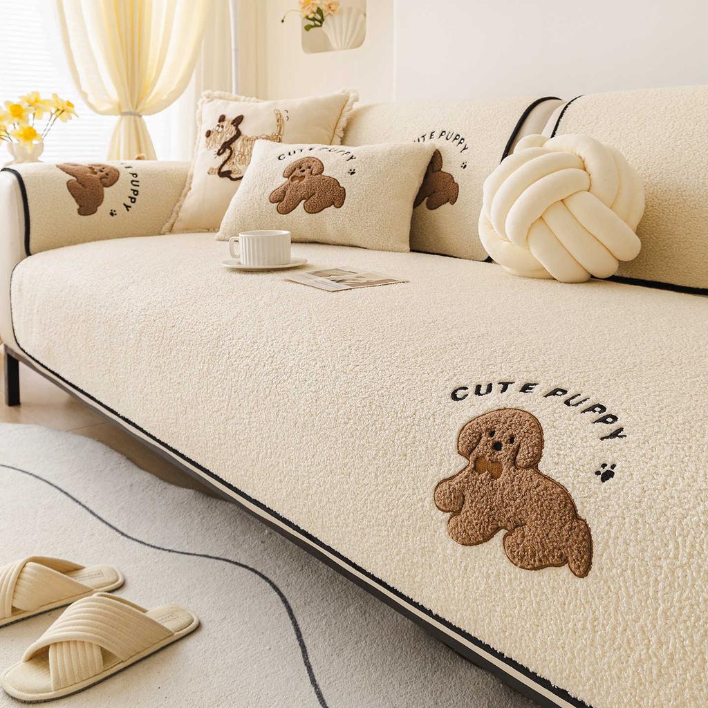Thickened Cartoon Embroidered Sofa Cover Fabric New Fixed Anti Slip Premium Sofa Cushion Autumn And Winter Styles Machine Washed