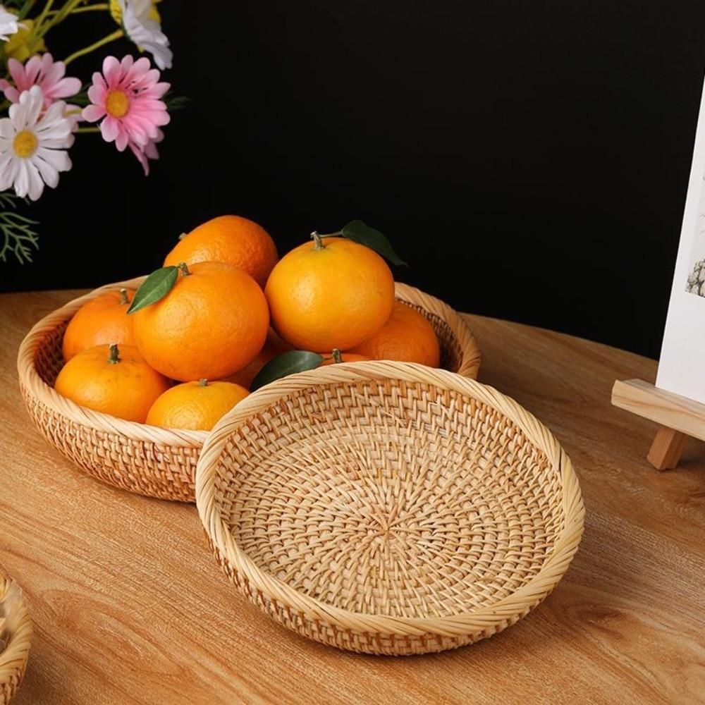 Multipurpose Rattan Storage Tray Round Wicker Basket Handwoven Storage Basket  Snack Presentation