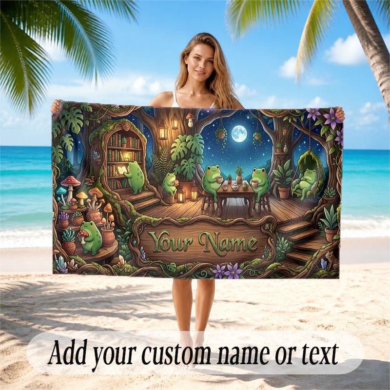 Mushroom Forest Theme Soft Beach Towel Personalized Custom Name Text Towel Portable for Beach Pool Travel