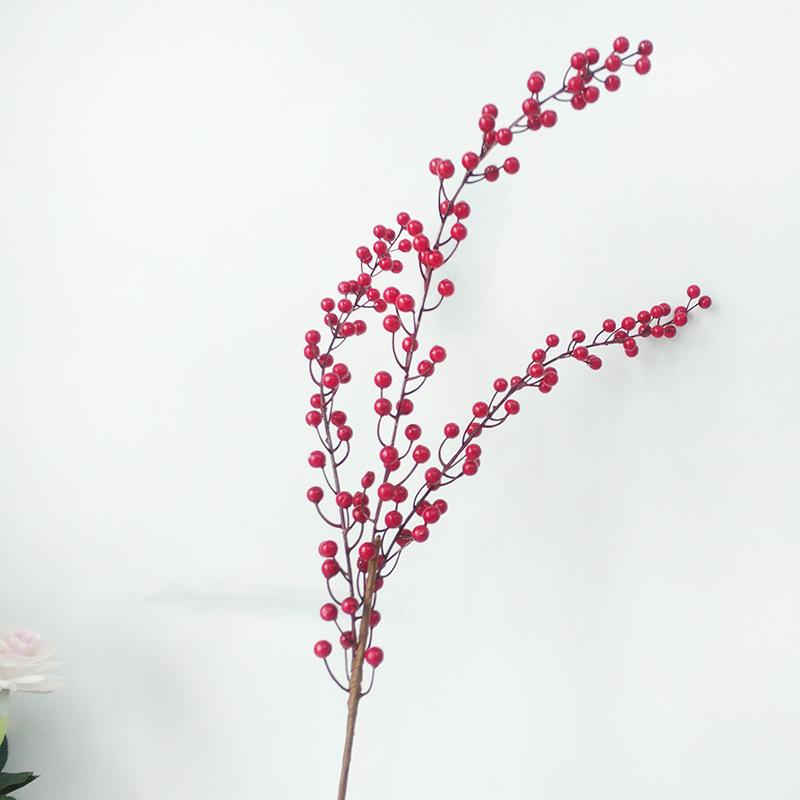 Simulation 3-Fork Red Berry Fortune Fruit Long Branch Acacia Bean Foam Fruit Home Decoration Simulation Plant Props