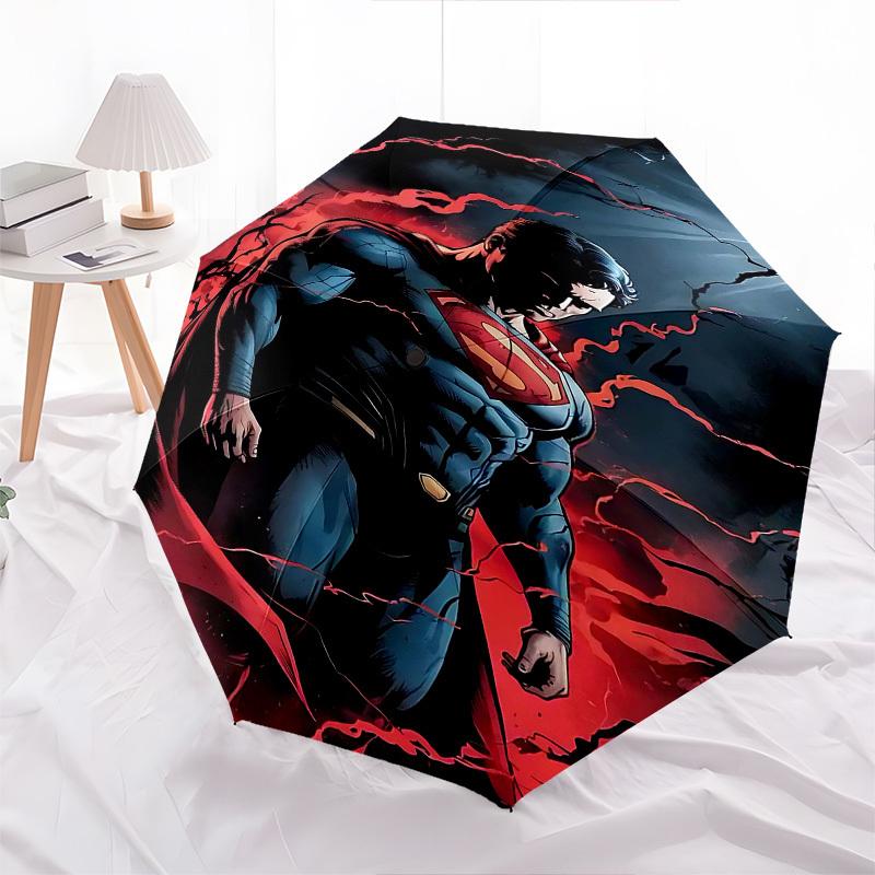 1pc Superman Lightning Automatic Folding Umbrella - Compact 8-Rib Design, Durable Plastic & Iron1407L